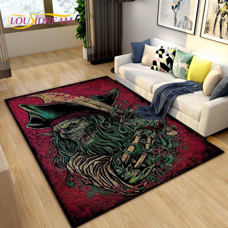 3D Horror Death Skull Pirate  Area Rug,Carpet Rug for Living Room Bedroom Sofa Doormat Decoration, Kids Play Non-slip Floor Mat