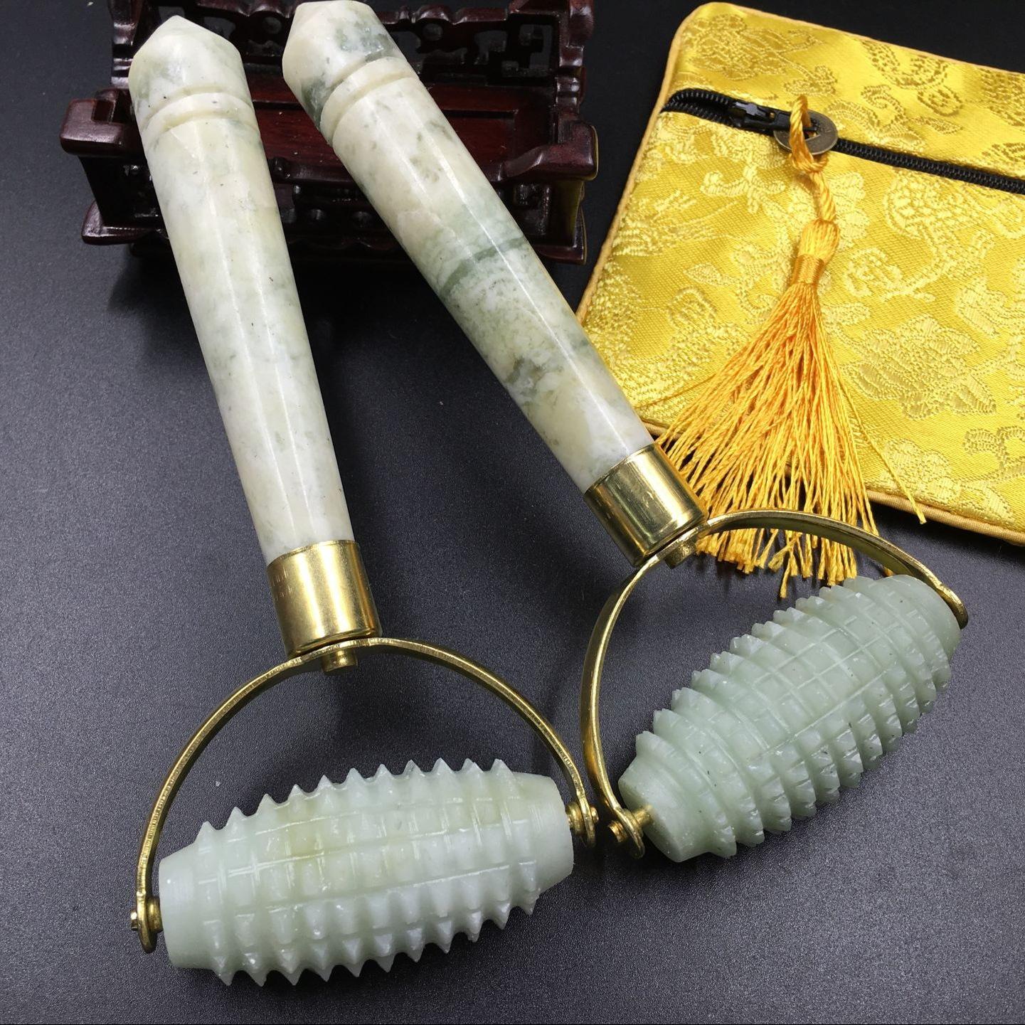 

2 шт., массажный ролик из натурального нефрита, роликовый массажер для лица, подтяжка лица, против морщин, релаксация лица, подтяжка, колесо для похудения, косметическая палочка 2 pcs