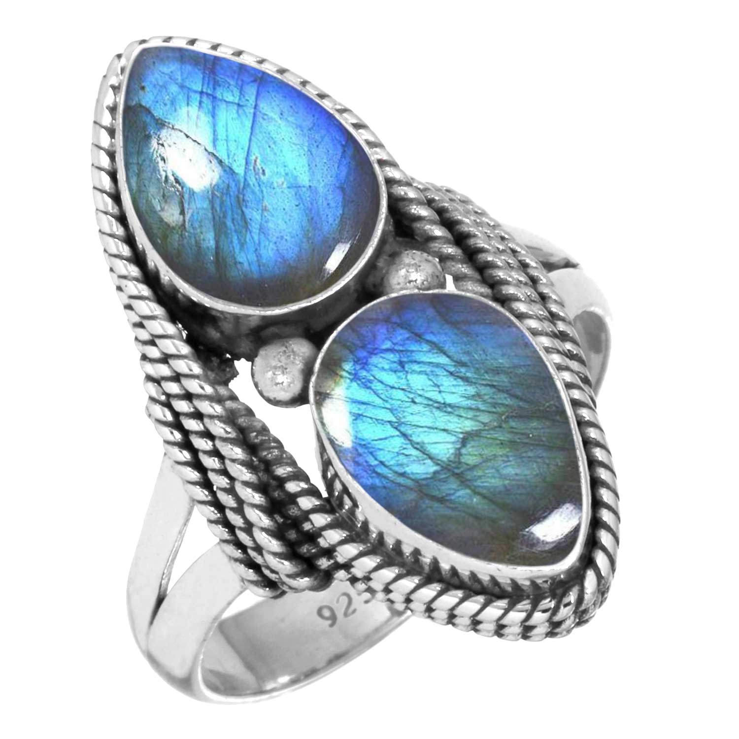 

Кольцо из стерлингового серебра 925 пробы с драгоценными камнями, ювелирные изделия ручной работы, подарок на День дружбы, аквамариновый халцедон, ракушка-ушка, синий солнечный камень, лабрадорит, пренит 10