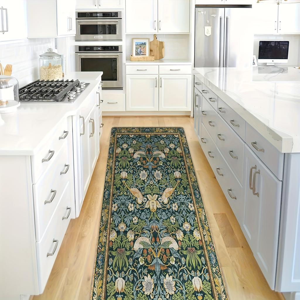 Mystic Green Forest Long Kitchen Mat Magical Open Book Butterfly Plant Moss Scenery Design Anti Slip Washable Decor Runner
