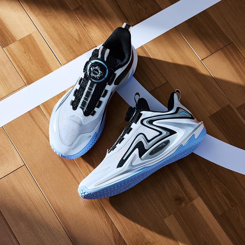 Anta Kids Qingkuangci Mesh Comfortable Breathable Professional Basketball Shoes Kids Sneakers White Black A12431106-2