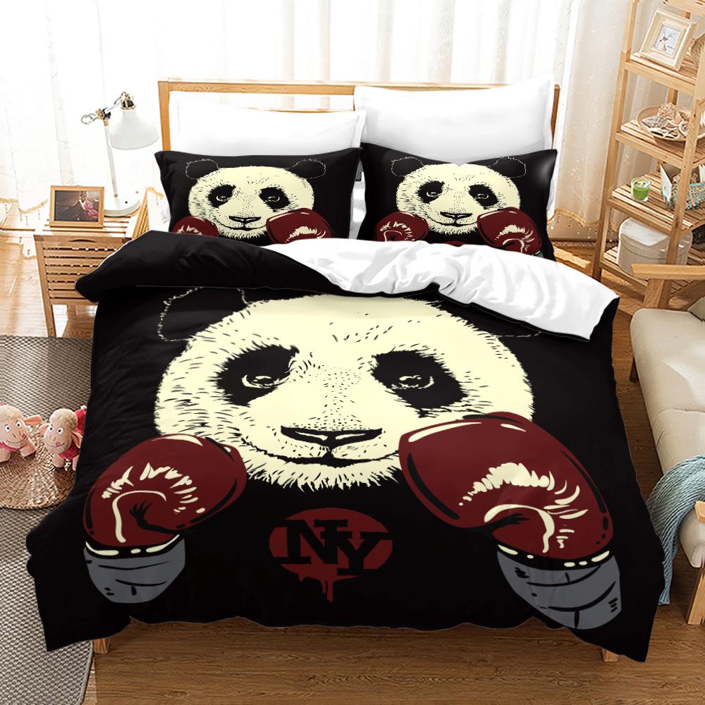 3D Panda Duvet Cover Set King Size Cute Panda Bamboo Bedding Set Black White Bear Polyester Quilt Cover for Boy Kid for Bedroom