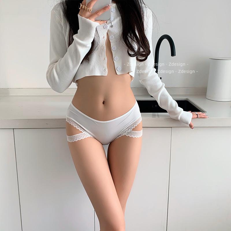 Sous-vêtements pour Femmes Inspirés par le Design Bretelles Latérales en Dentelle Lingerie Sans Couture Soie Glacée Frais Culottes en Dentelle Personnalisées