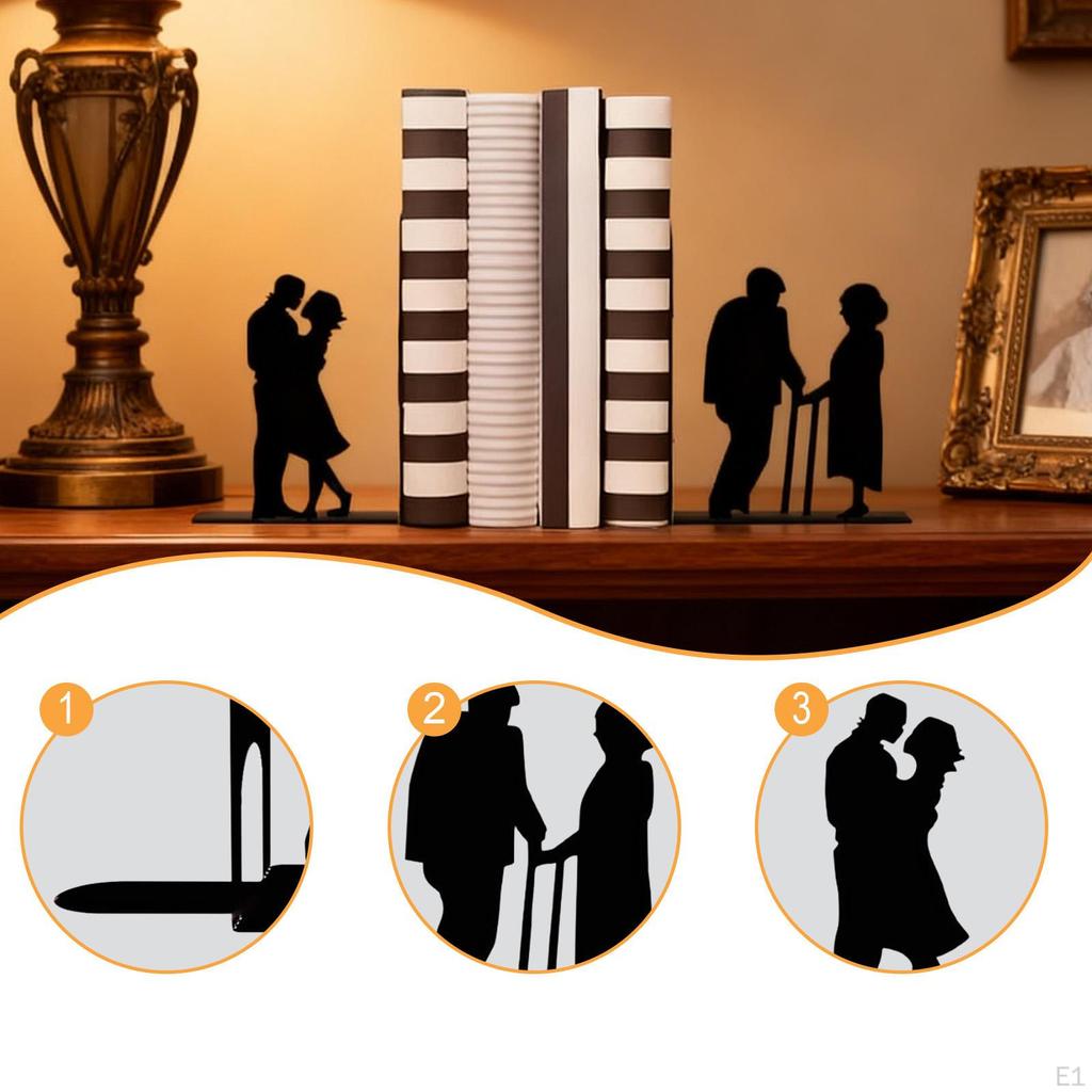 Couple Silhouette Metal Bookend Book Stoppers Hollowed Out Multipurpose Support Books Holder Stand