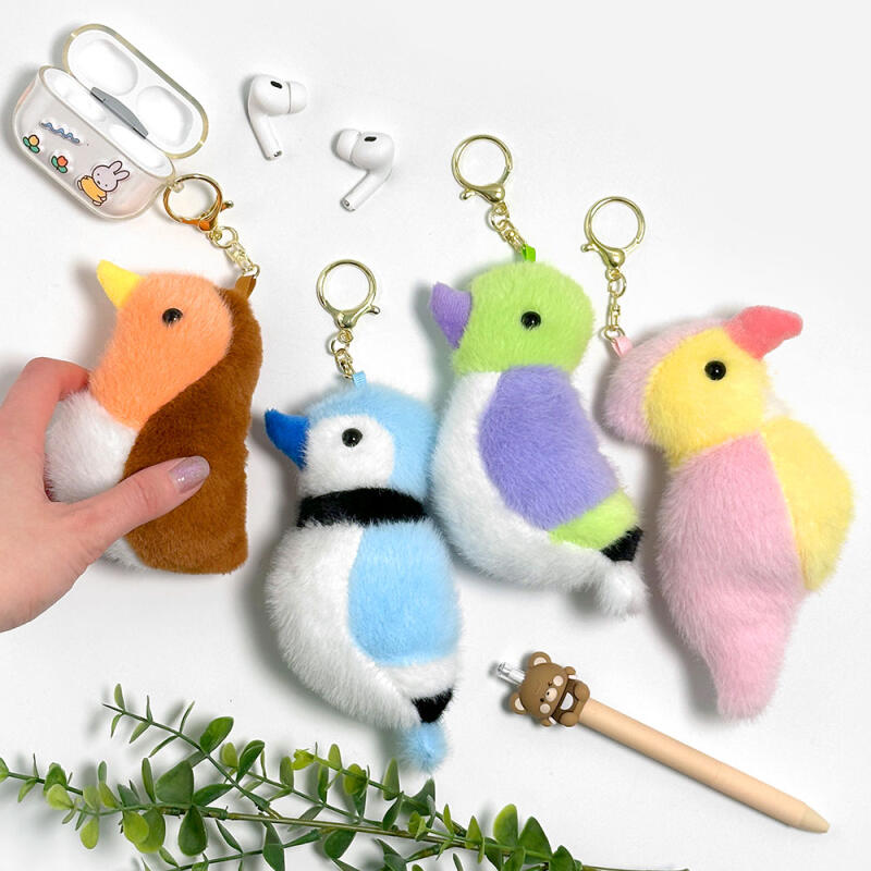 1 set of 8 pastel bird doll keychains 1 box