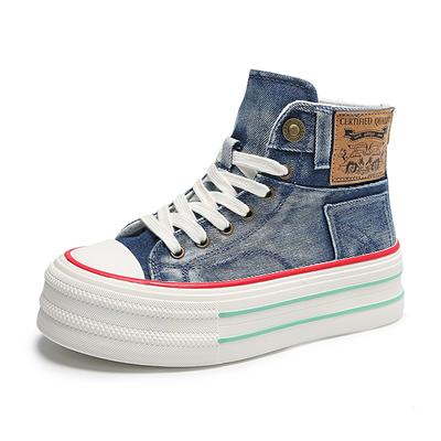 Autumn Women Ankle Boots 6cm Platform Denim Sneakers Skateboard Sport Shoes Chunky Female Casual Walking Tennis Sneakers 35-40