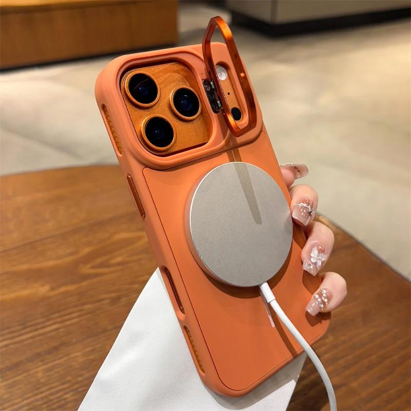 Flip Lens Stand For Matte Phone Case For For Iphone 17 16 1 14 13 12 11 Pro Max Air 16E 16Plus Wireless Charging Back Cover