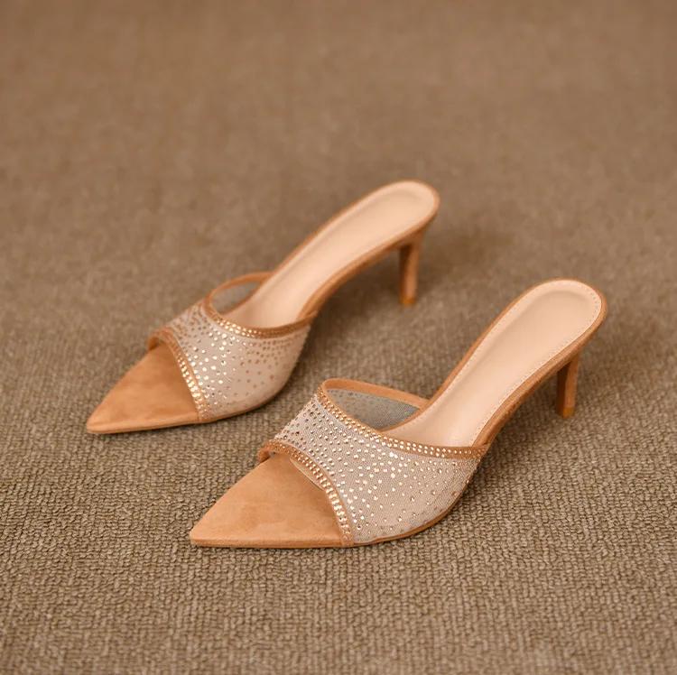 7.5cm Square Toe Fish Mouth Heel Sandals Square Toe Slippers Sexy Temperament Women Open-Toe Sandals  35-42