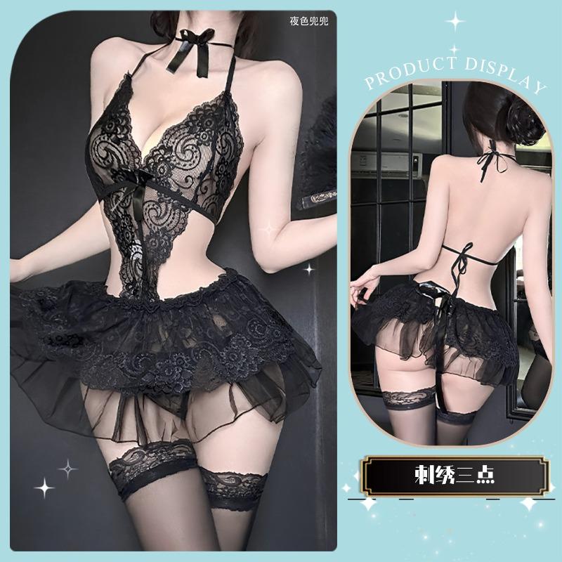 Sexy Lingerie Sexy Lace Open File One-piece Three-point Temptation Hot Pajama Skirt Uniform Suit Sexy Lingerie