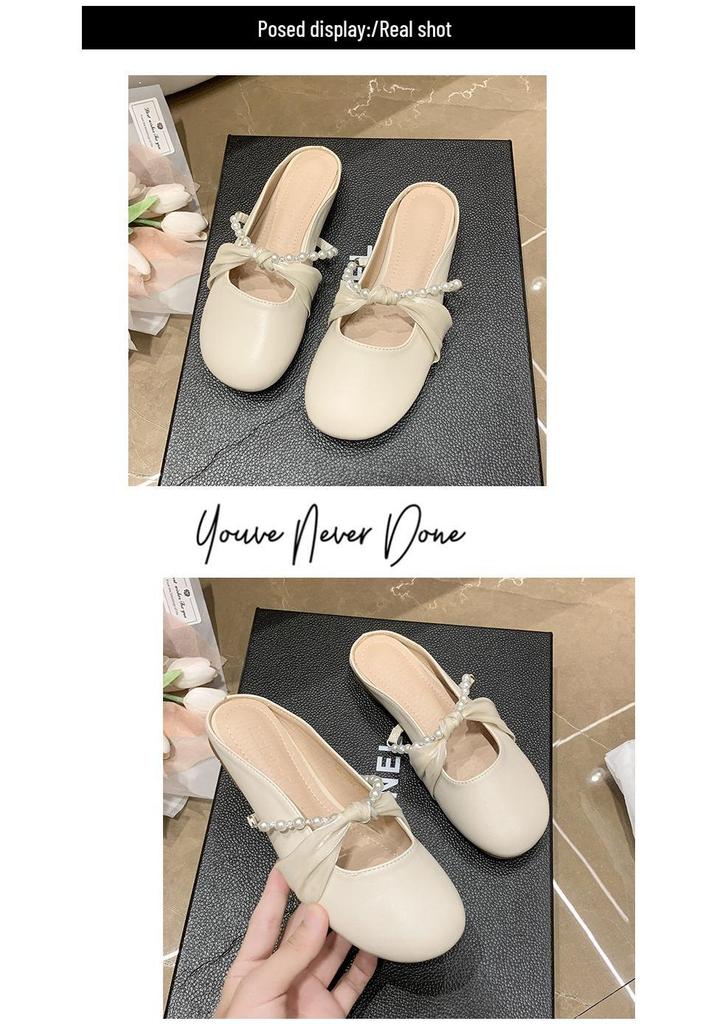 Women's 2025 Spring Closed-Toe Backless Flat Slippers for Outdoor Wear