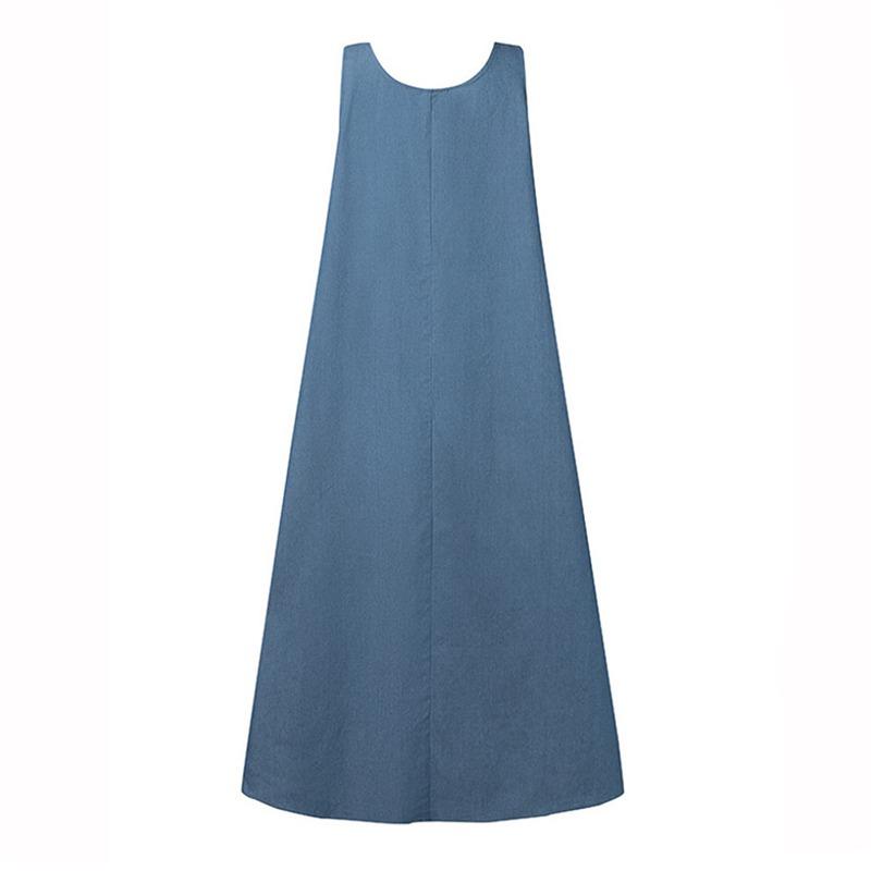 Summer Autumn Overalls Dress Muslim Sundress Robe Femme Vintage Straps Solid A Line Denim Blue Vestidos Kaftan