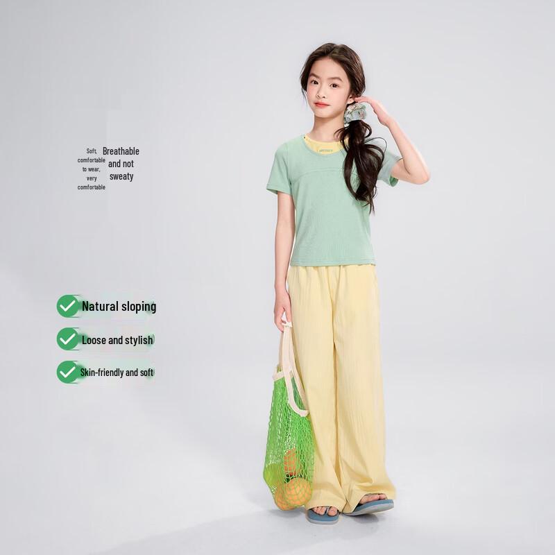 Girls' Faux Two-Piece Short Sleeve T-Shirt & Wide-Leg Pants Set