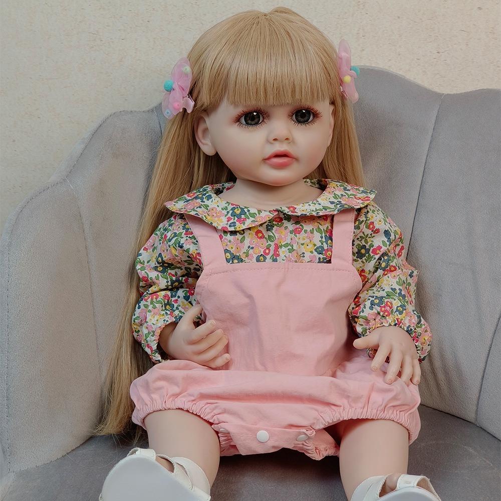 

Кукла реборн с полным силиконовым телом, 55 см, можно положить в воду, мягкая, милая, новорожденная кукла Бетти, наклеенные длинные волосы, имитационные куклы для детей, подарок на день рождения, Рождество 55cm