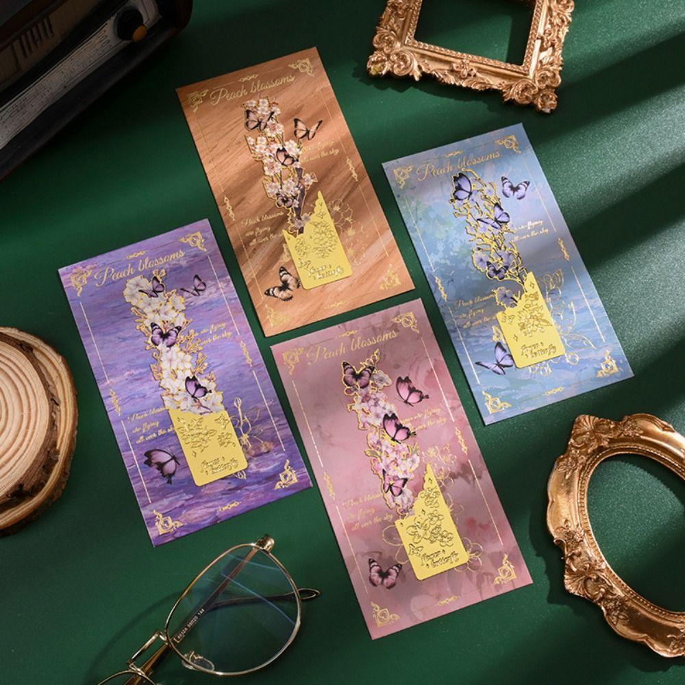 2Pcs Bronzing Painting Metal Bookmark Vintage Design Reading Bookmark  School Supplies