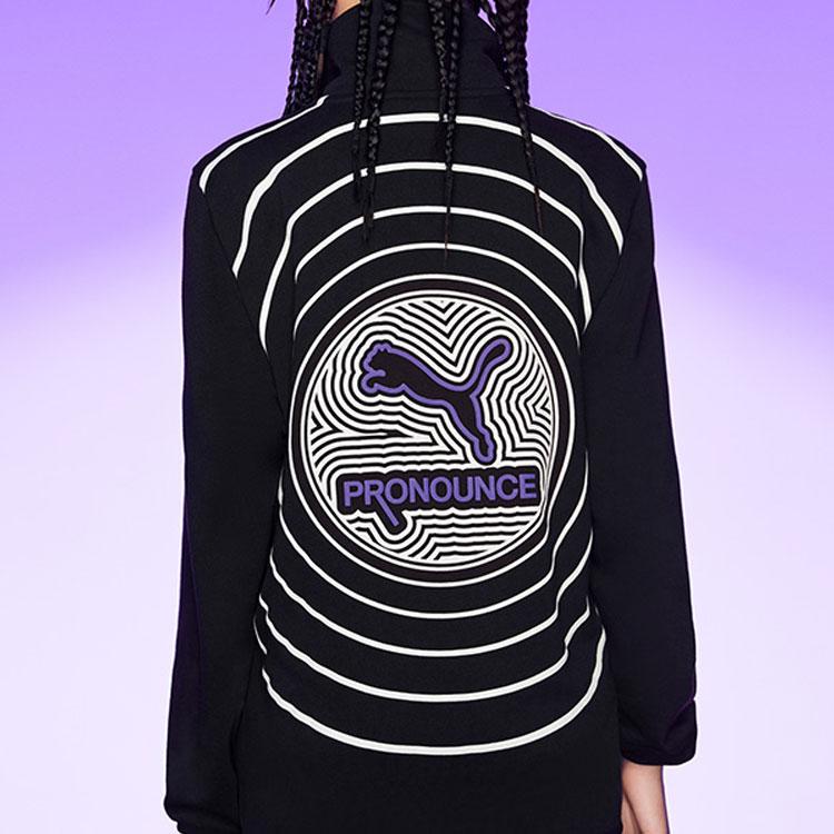 Puma X Pronounce Co-Branded Half-Zip Stand Collar Sports Pullover with Large Back Logo Women Sweatshirt Black 534040-01