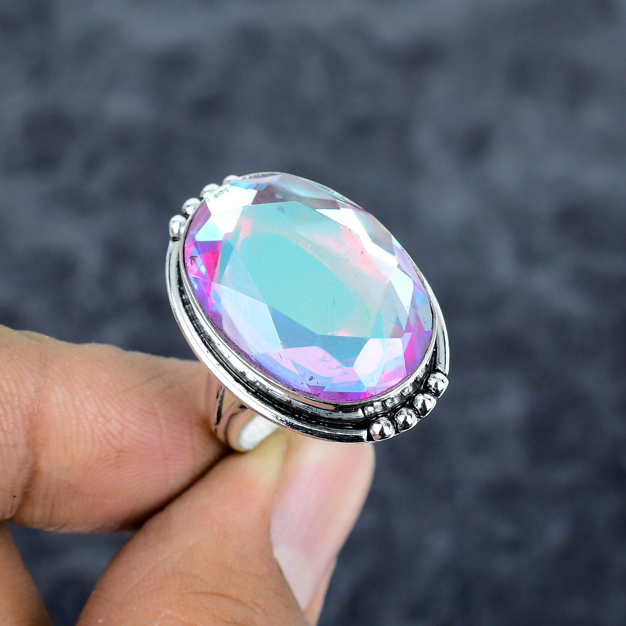 

Mystic Pink Topaz Gemstone Handmade 925 Sterling Silver Jewelry Ring Size 9 M-2782