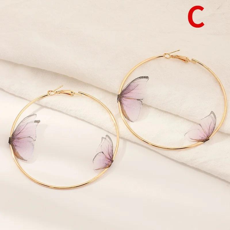 Big Round Circle for Women Girls Fashion Temperament Lady Gifts New Hot 1 Pair Double Butterfly Gold Hoop Earrings Creative Gift