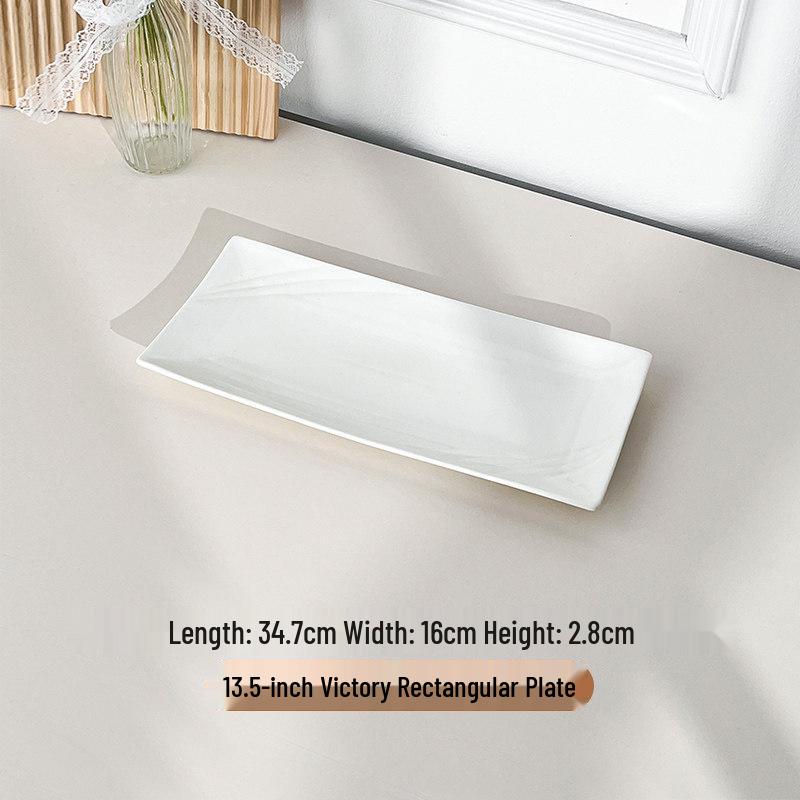 Rectangular White Ceramic Dinner Plate for Home, Hotel, or Restaurant Use