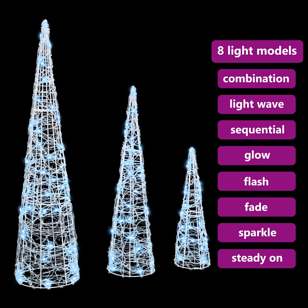 Christmas Tree with 90 LEDs 3 pcs Cool White 20 x 20 x 80 cm Acrylic
