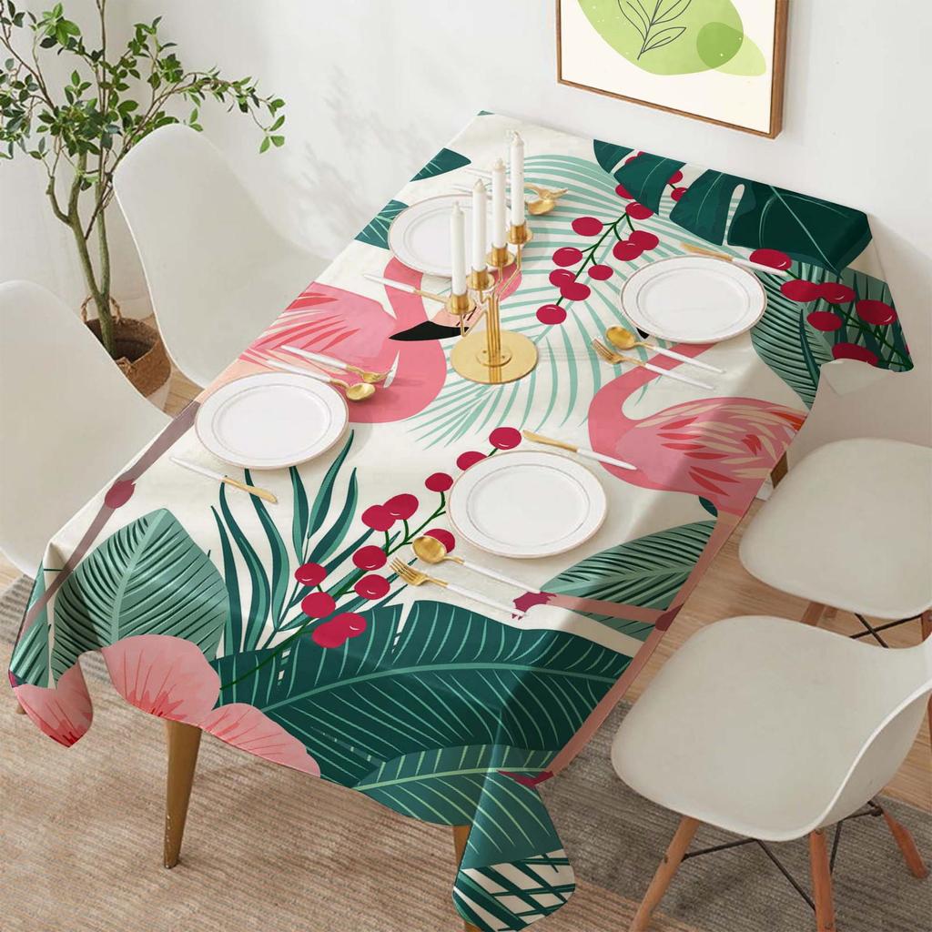 Tropical Flamingo Polyester Rectangular Tablecloth for Parties and Dining