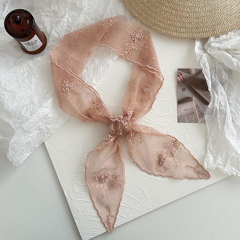 Lace silk scarf high-end three-dimensional relief embroidery embroidery silk scarf versatile neck protection small scarf scarf decorative belt