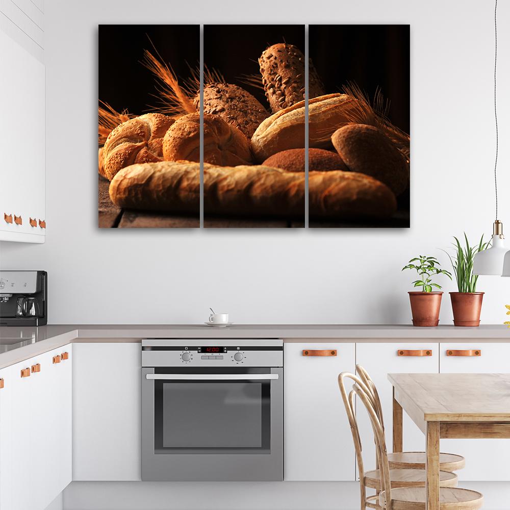Three Piece Picture Canvas Print Bread and Wheat