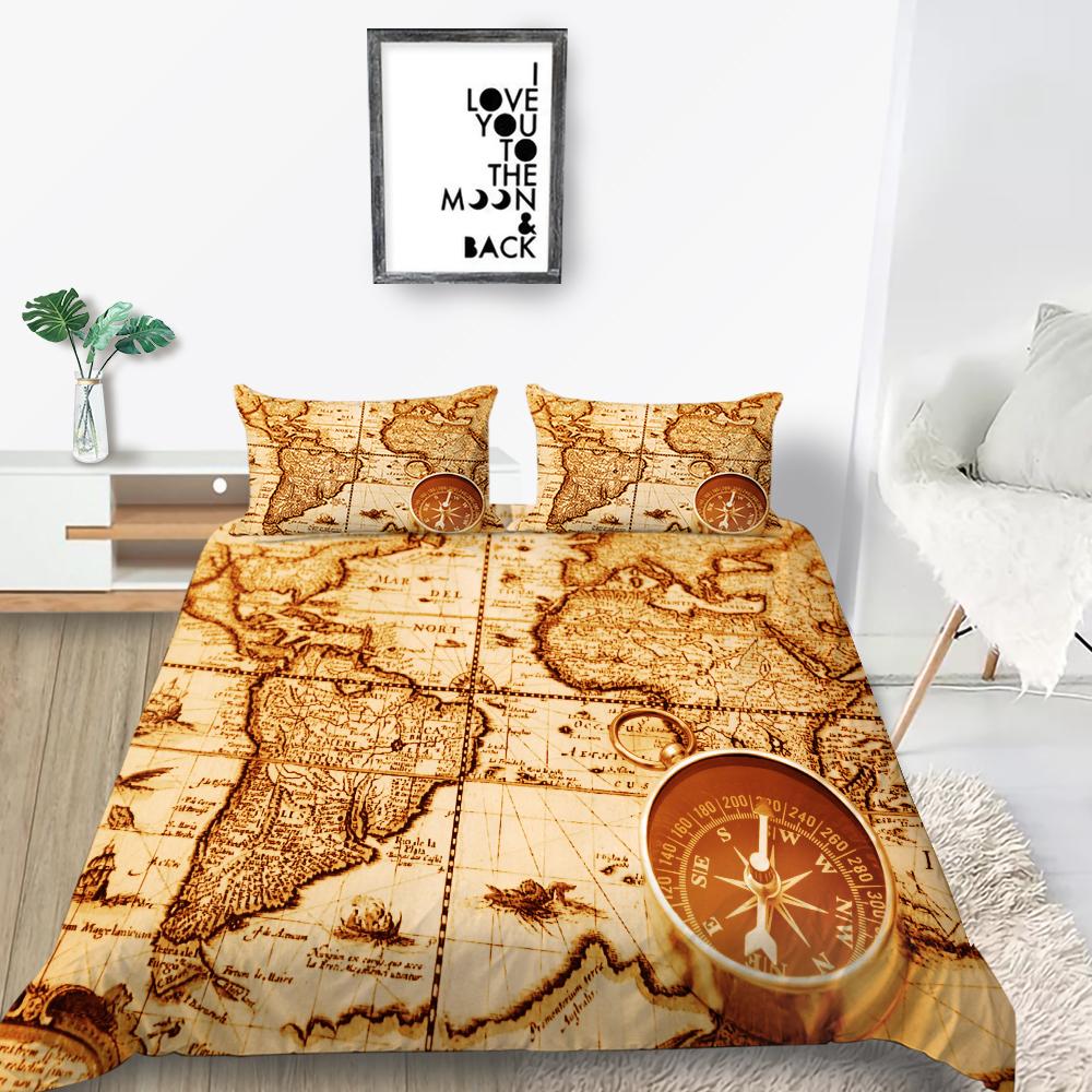 New Fashion Unique Design Duvet Cover Set Map Bedding Cover Suit Sea Quilt Cover Soft Cover Set Boys Twin Size Bed Clothes