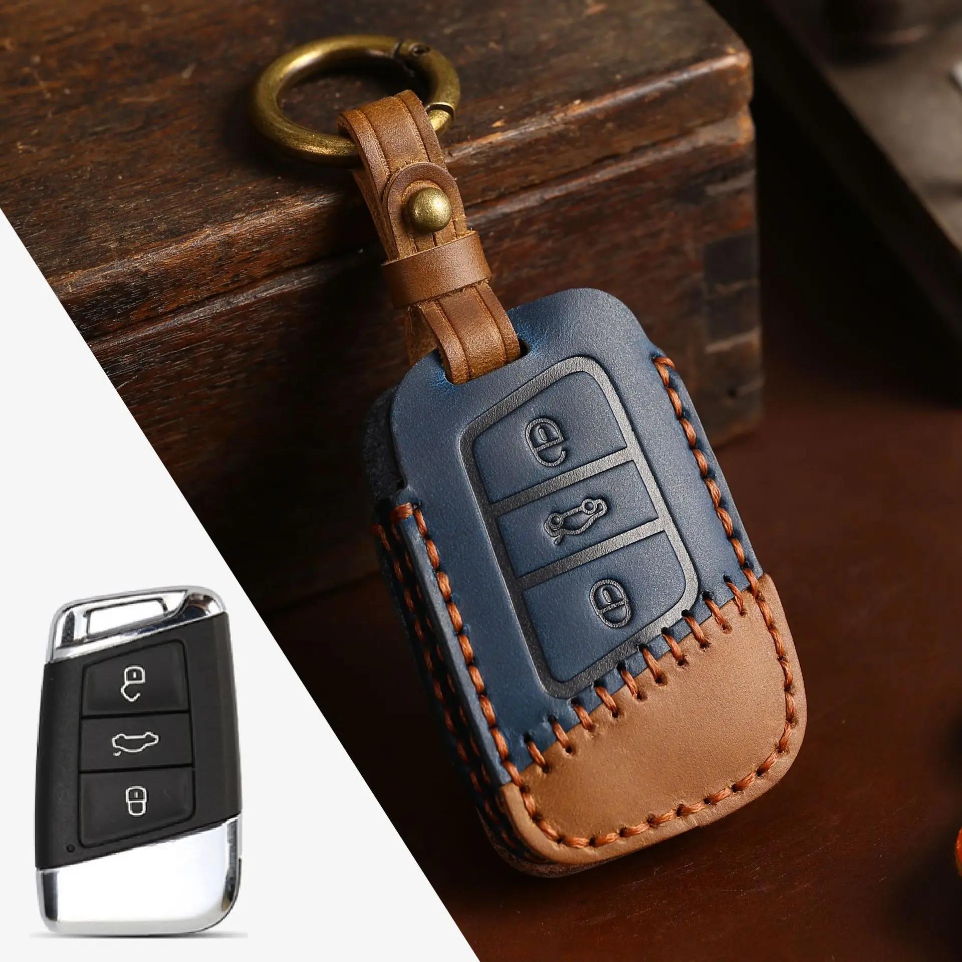 

Leather Car Key Case Cover Fob Auto Accessories for Volkswagen VW Polo Golf 7 Sagitar Passat for Skoda Octavia Keyring Shell Bag