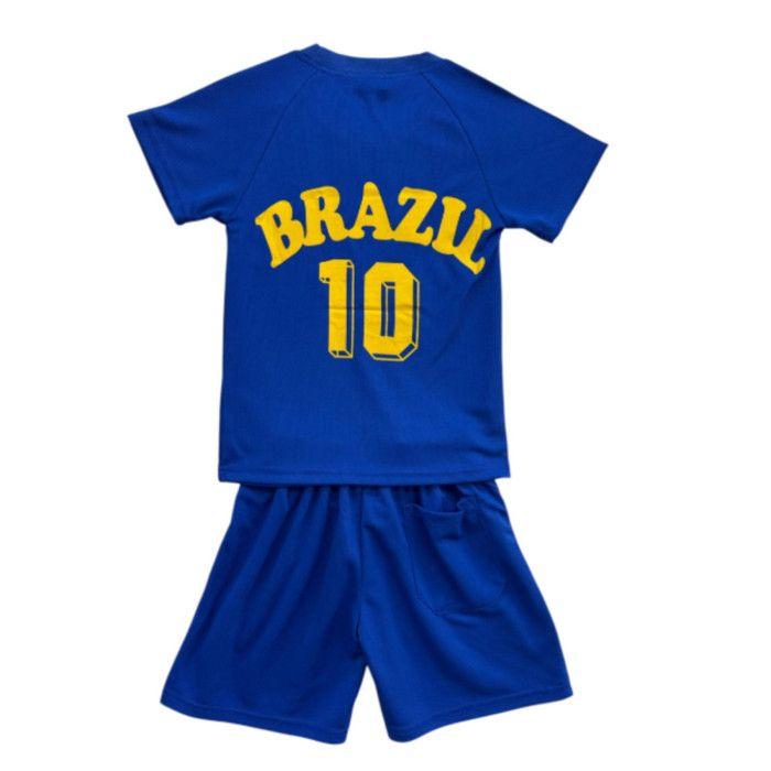 Ensemble foot enfant inspiré du Brésil – Maillot + short bleu - - Bleu