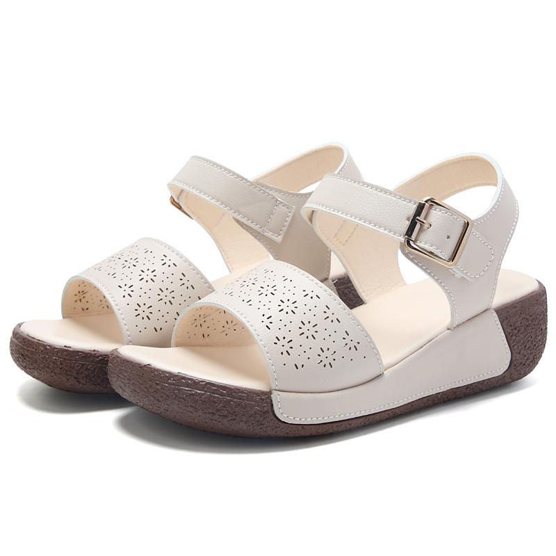 Women Beige Wedge Chunky Sandals Casual Brown Height Increase Platform Sandals for Mother Over Sized