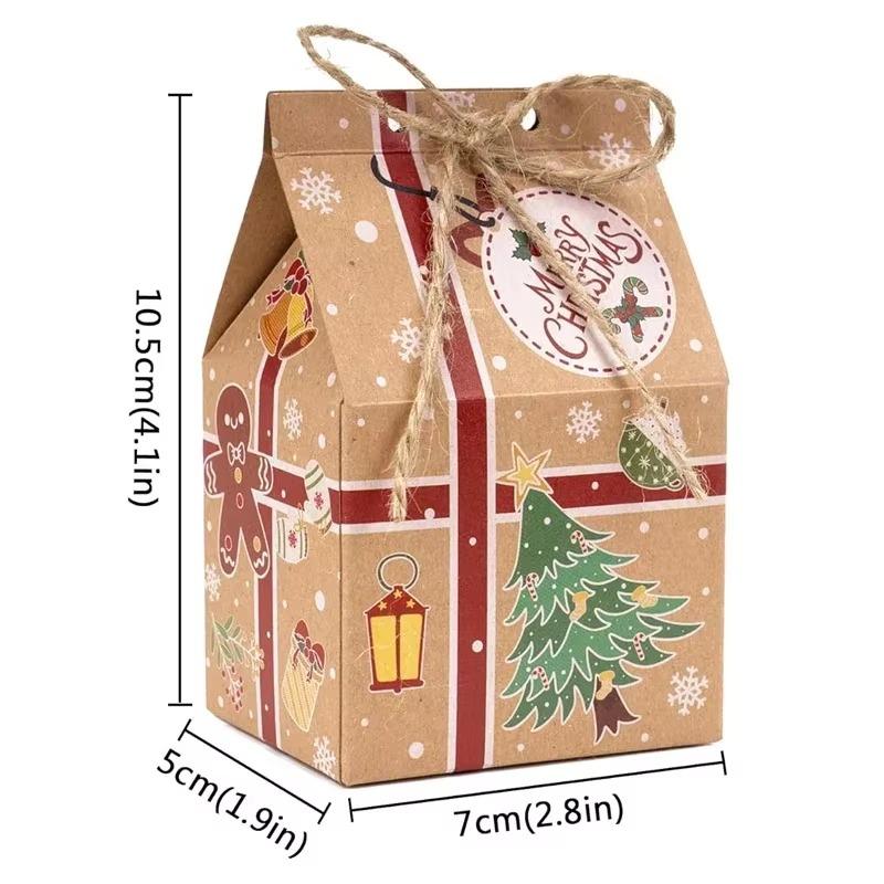30/1PCS Christmas Kraft Paper Gift Bags Candy Cookie Snack Packaging Box Xmas New Year Party Home Decoration Wrapping Supplies