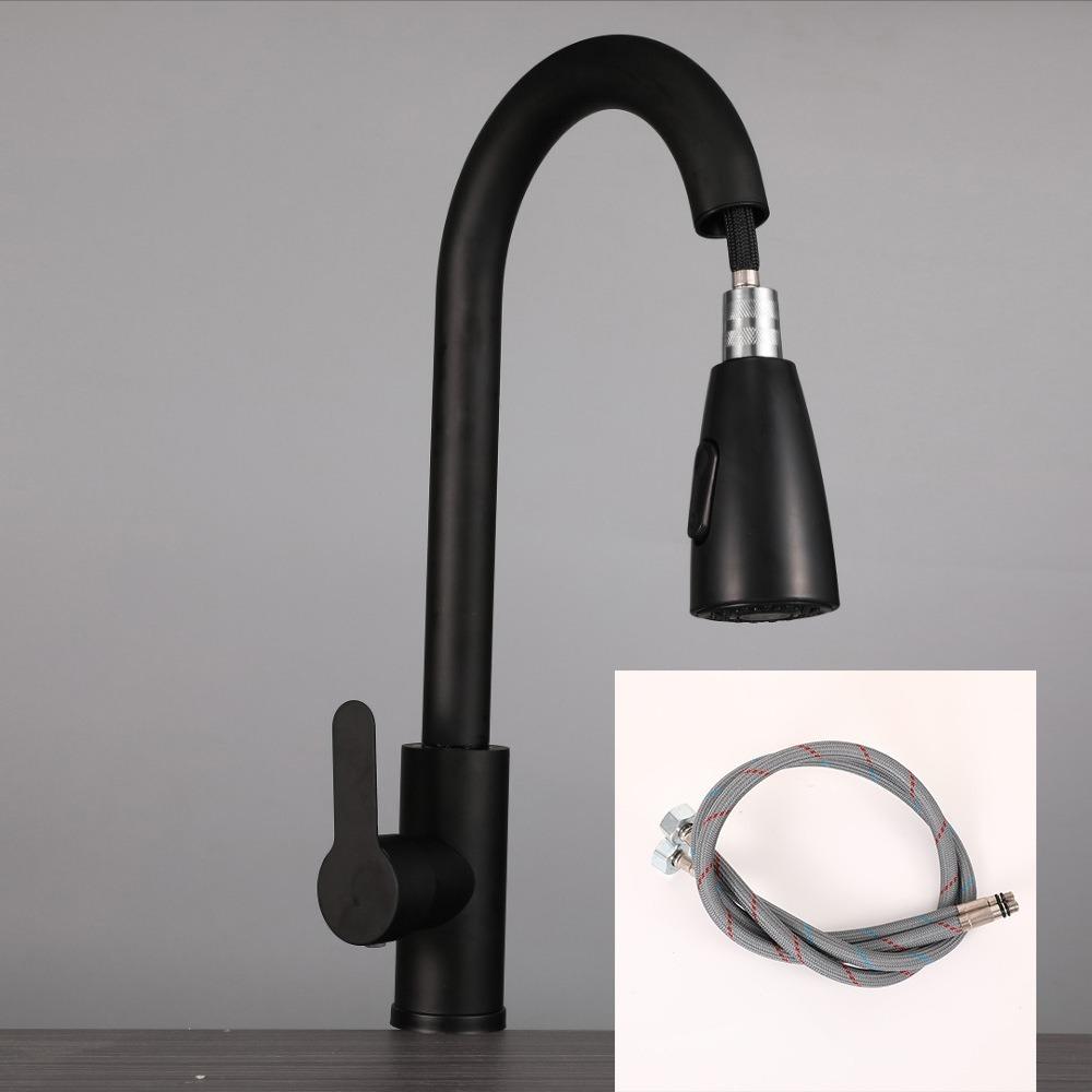 

Вращение на 360 градусов, 2-режимный распылитель, нержавеющая сталь 304, выдвижной излив, новый кухонный сливной смеситель чёрный