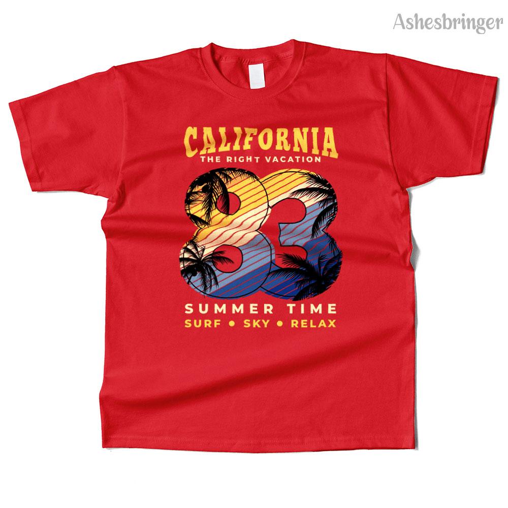 Unisexs Cotton California Summer Time Graphic High Quality T Shirt Street Casual Style Tee for Unisex and Women