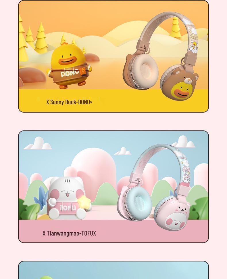 Women's Cartoon Wireless Bluetooth Over-Ear Headphones - Stereo Sound, Long Battery, 85dB