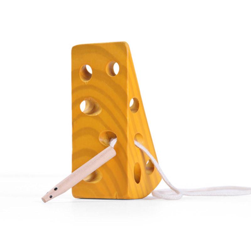 Buntes hölzernes Montessori-Spielzeug Käse-Labyrinth-Spielzeug Schnürspiel für Kinder