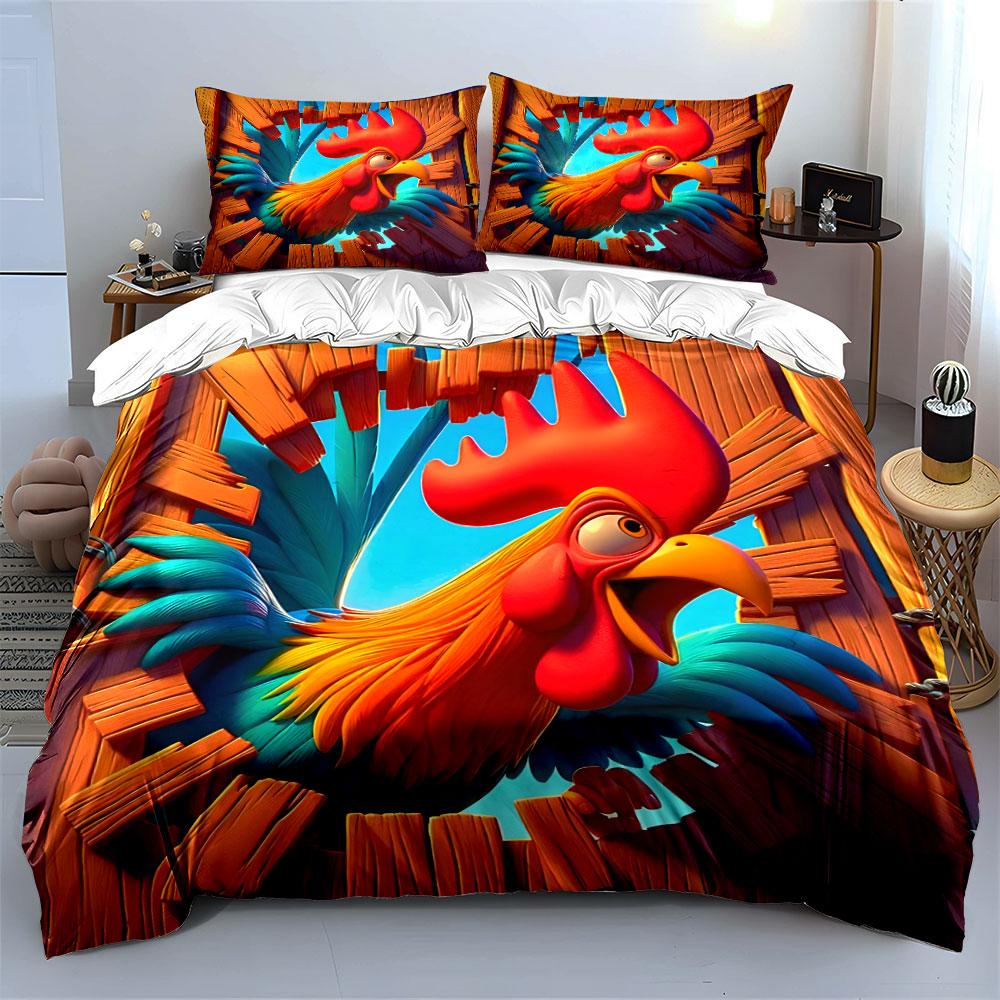 Colorful Rooster Themed Decor Set  Kid'S And Adults' Bedroom Decor, Exquisite Three-Piece Bedding Set Gift