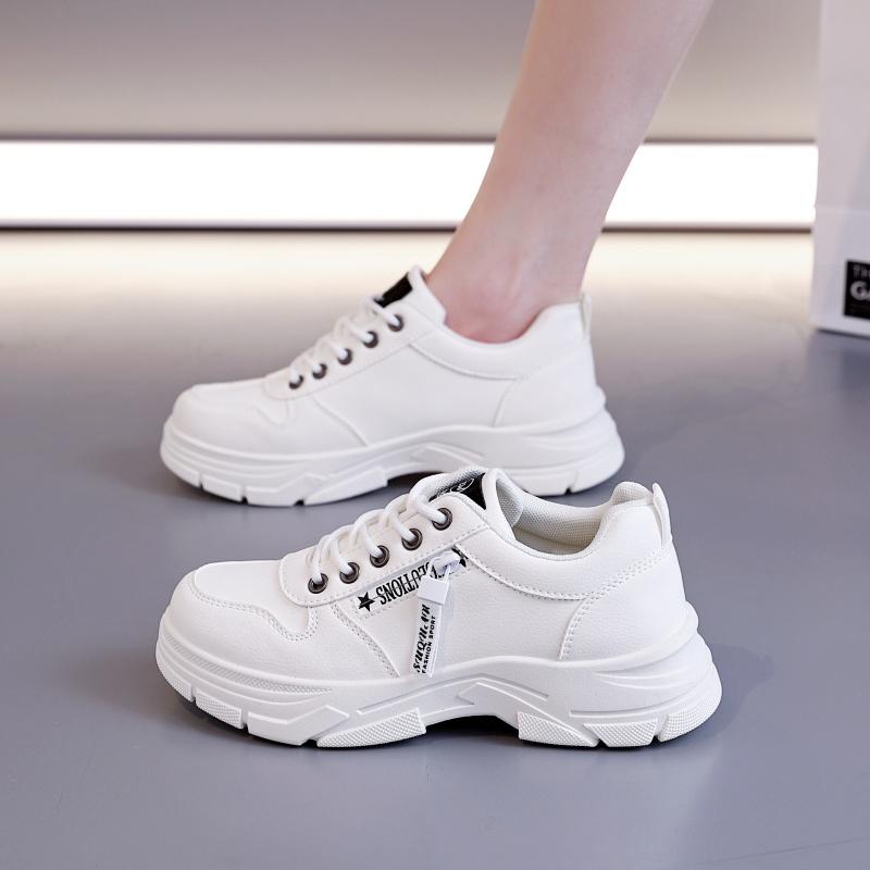 

Модные женские кроссовки Уличные дизайнерские кроссовки на платформе Спортивная мода На шнуровке Повседневная обувь Женская кожаная обувь с увеличением роста 35 бежевый