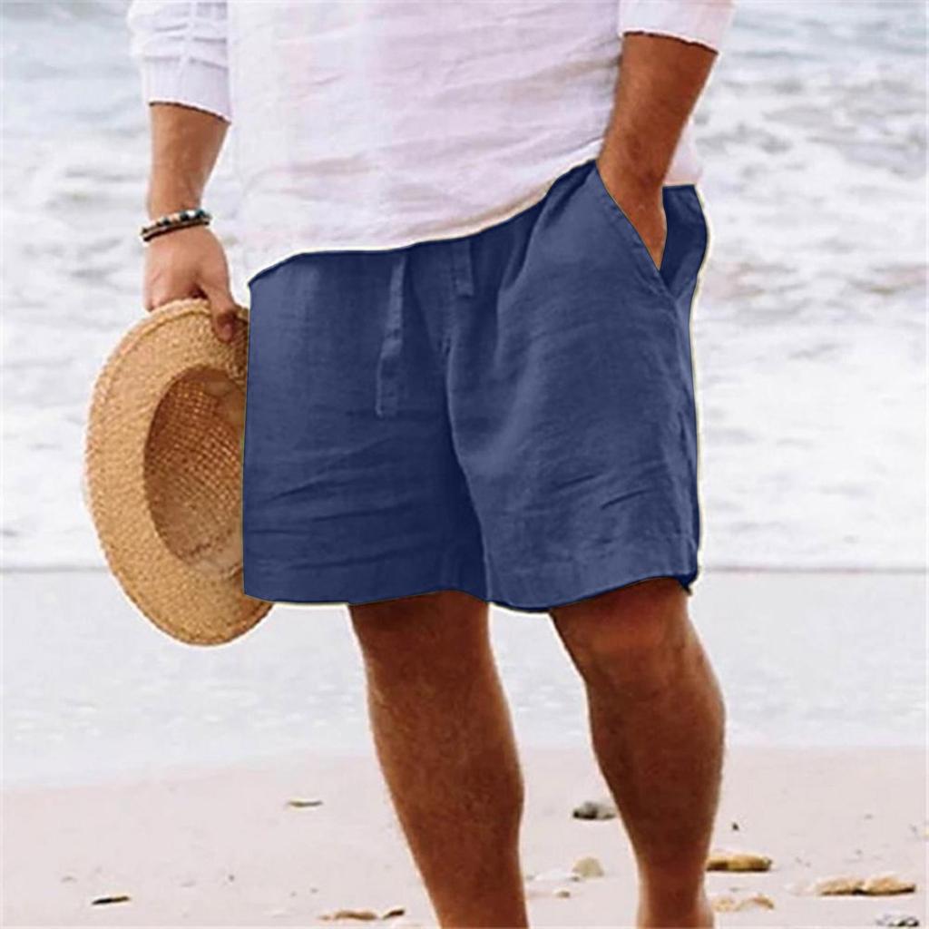 Men's Cotton And Linen Color Lace-up Sweatpants Men's Shorts Casual Pants