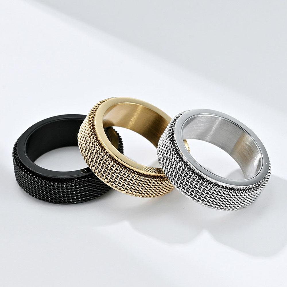 Neutral Cold Style Titanium Steel Woven Mesh Rotating Decompression Ring Personality Men and Women Stainless Steel Hand Jewelry