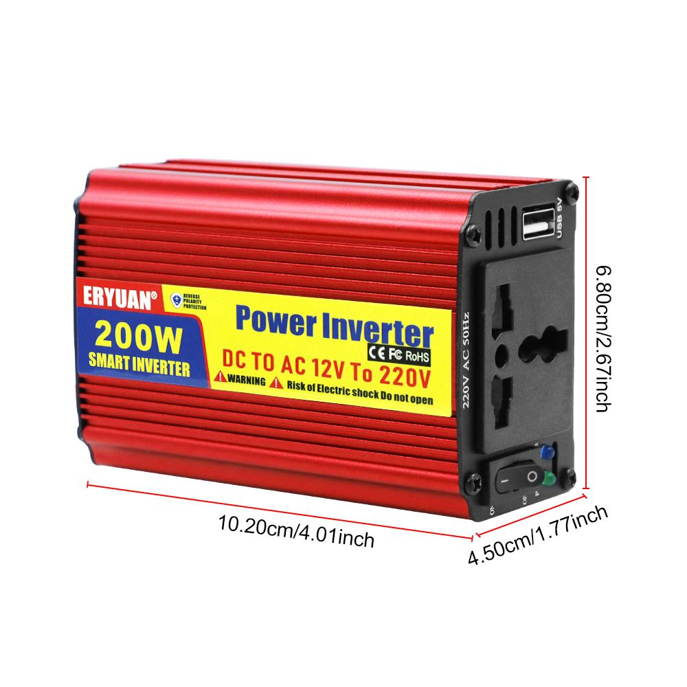 Car power inverter DC/AC converter universal AC socket with USB charger port 200W cigarette lighter plug/clip adapter DC 12V to AC 220V