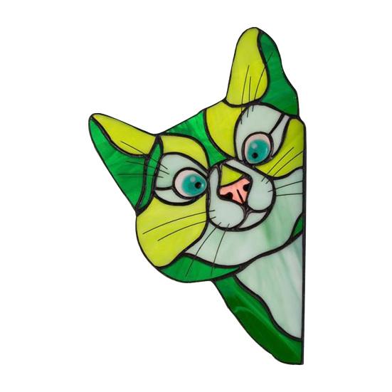 Sunlight Catching Cat Sticker Stained Glass Window Cling, Vintage Colorful Kitty Decal, Removable Static Cling for Door Wall Car, UV-Resistant