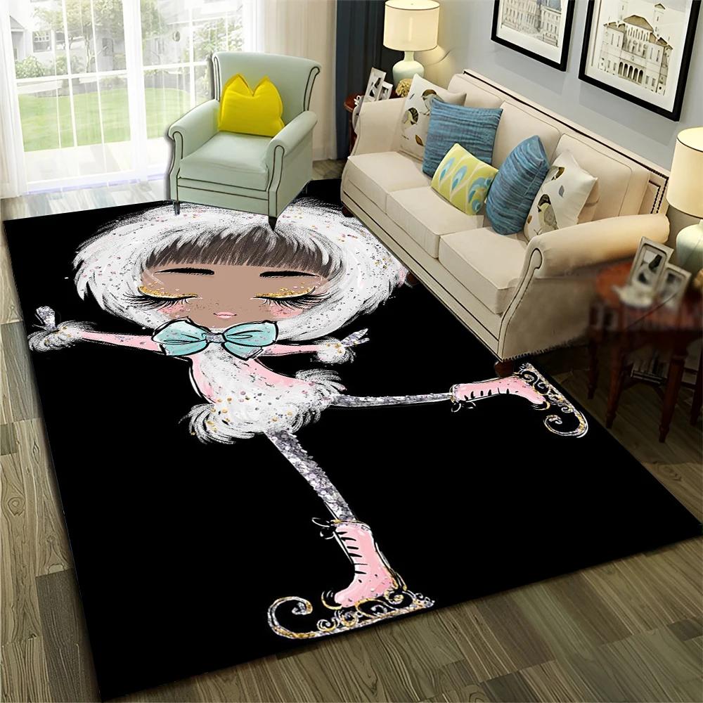 3D Cute Ballet Girl Ballerina Fairy Cartoon Carpet Rug for Home Living Room Bedroom Sofa Doormat Decor,Child Non-slip Floor Mat