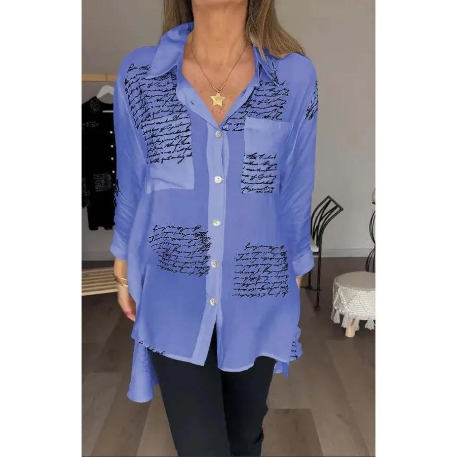 Spring Summer European and American Fashionable Women's Loose-fit Shirt with Sexy Print