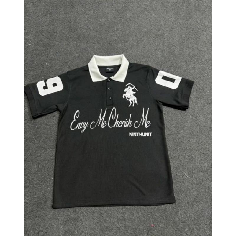 American Men's Summer New Letter Stripe Print Comfortable Breathable Polo Short-Sleeved T-Shirt Outdoor Casual Top