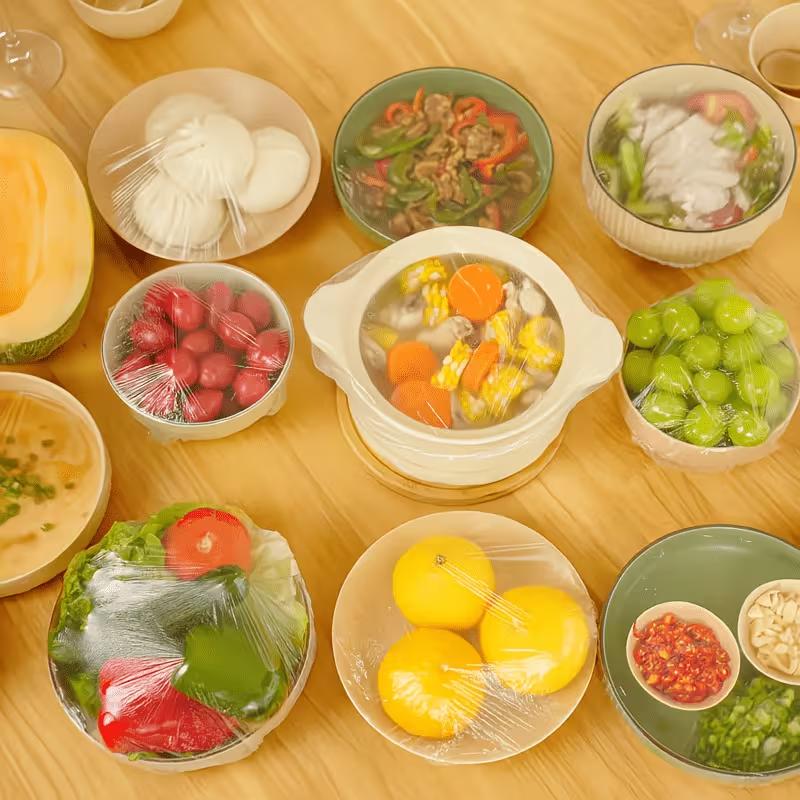 Reusable Elastic Bowl Covers Food Grade Plastic Fresh Keeping Film Stretch Food Covers for Kitchen Food Storage Meal Prep