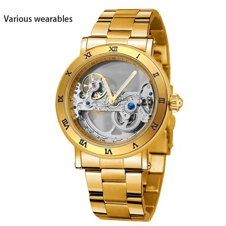 Europa e Estados Unidos Moda Movimento de escultura oca dupla face Relógio mecânico automático