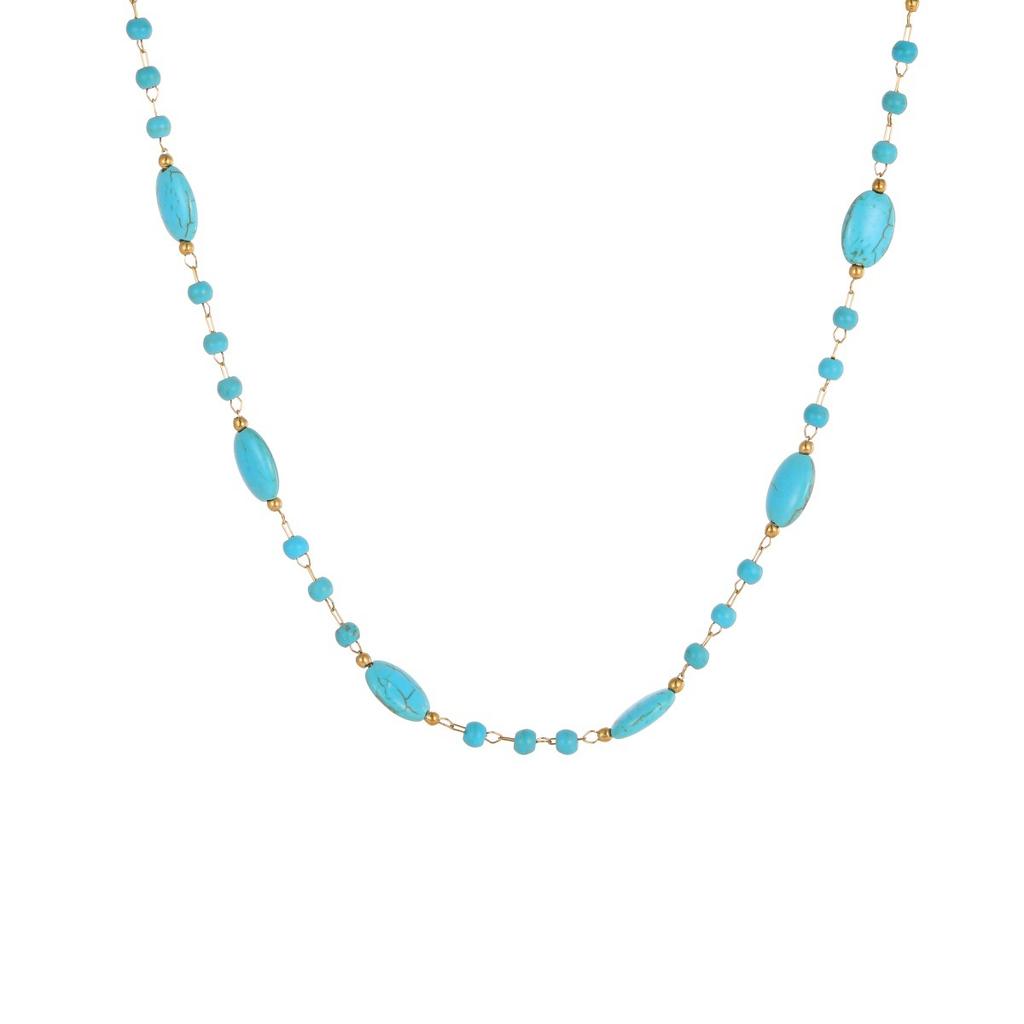Stainless Steel Fresh Blue Beaded Necklace Women's Niche Design Sense Multi-layer Stacked Temperament Collarbone Chain