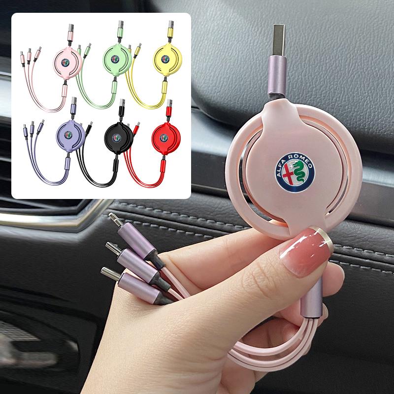 3 In 1 Retractable Multi Fast Charging Charger Micro USB Type-C Cable for Alfa Romeo Giulia Giulietta Stelvio Mito Sportiva MitoGF8