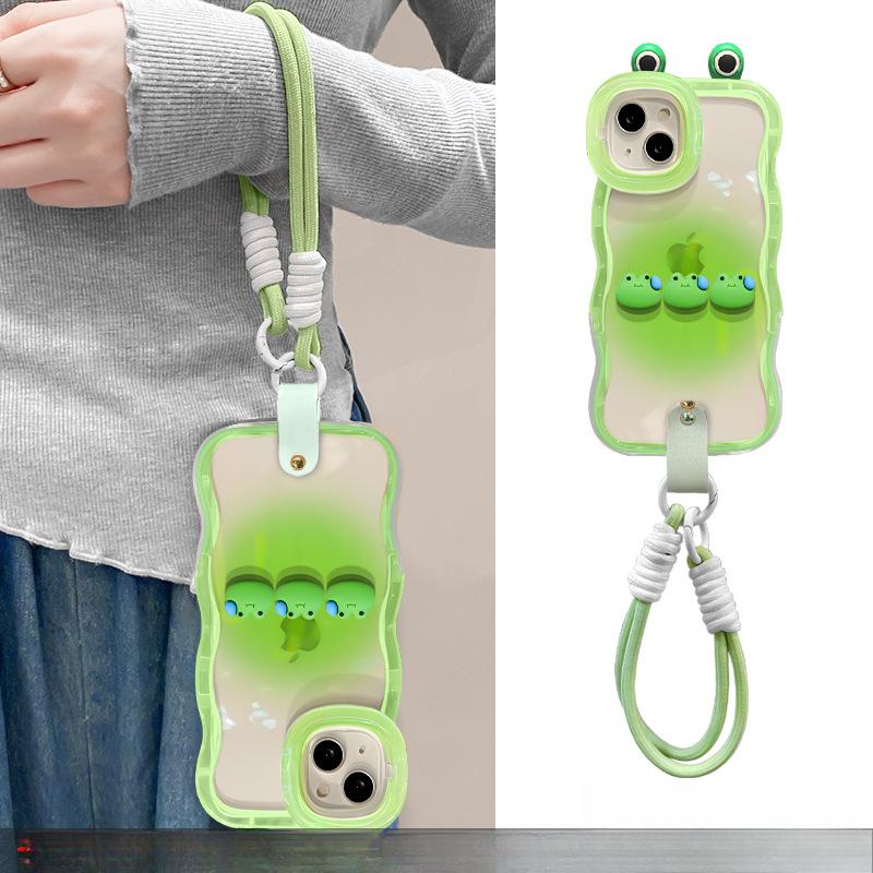 

Кулон в виде куклы-лягушки, подходящий для мобильного телефона Apple 15, чехол для iPhone 14plua, милый, устойчивый к падению, 13, двойной кронштейн Redmi K40/K40 Pro