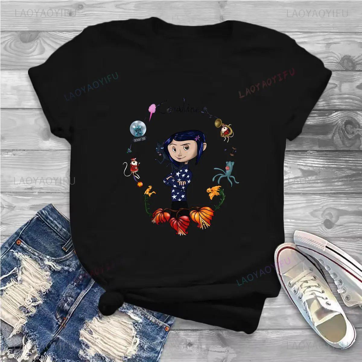 

Classic Cotton Women s T Shirts Vintage Coraline Amazing Tees Short Sleeve Crewneck T-Shirt Summer Clothing S